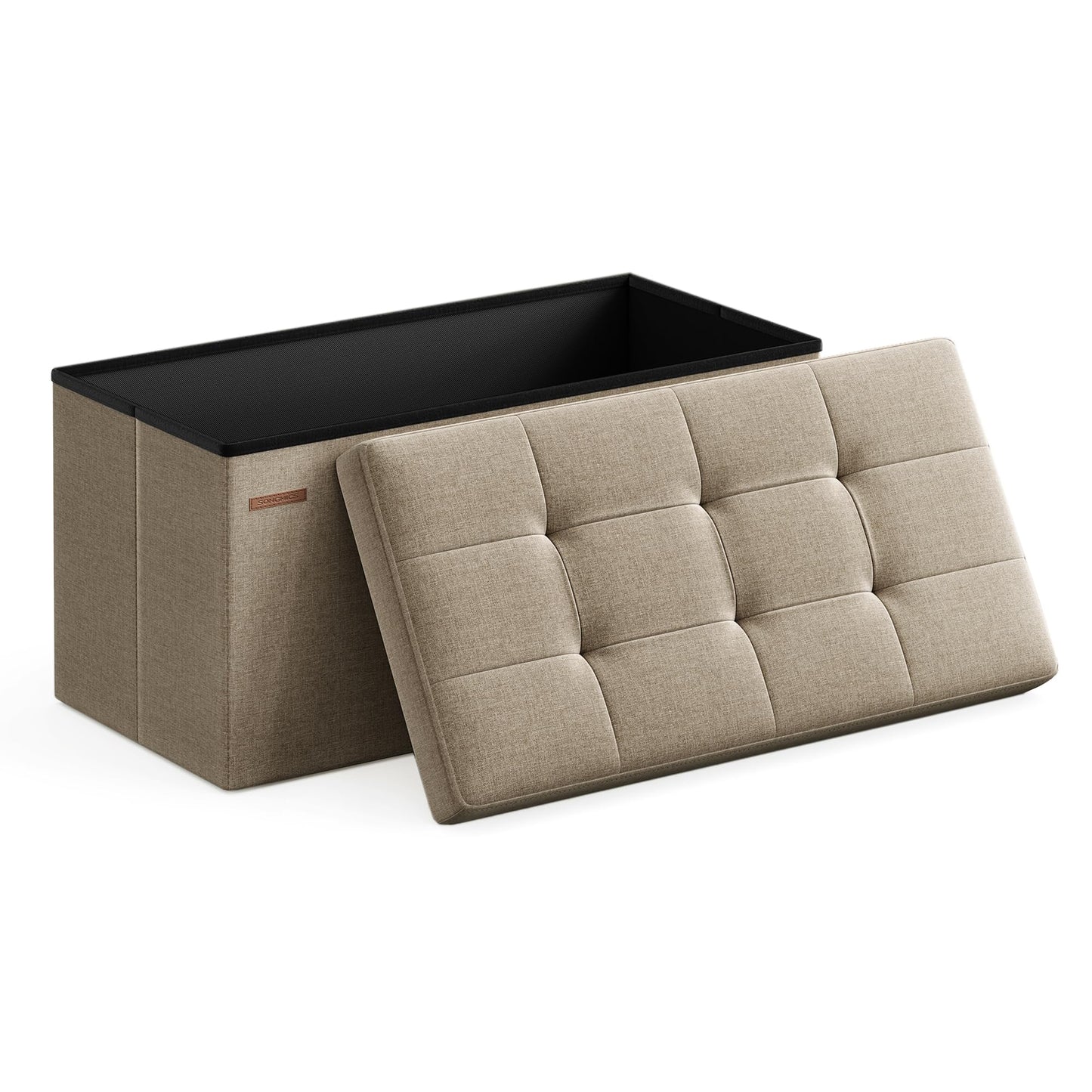 SONGMICS stool with storage space, folding bench, 38 x 76 x 38 cm footstool, storage box, load capacity up to 300 kg, for living room, bedroom, hallway, camel brown LSF047R01 - 6955880314393