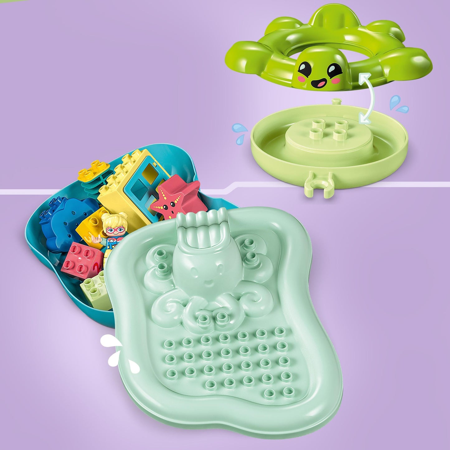 LEGO DUPLO Water Slide Set, Bath Toy for Toddlers Ages 2+, with Floating Island, Turtle and Starfish Animal Figures, Easy to Clean Bathtub Water Toy 10989