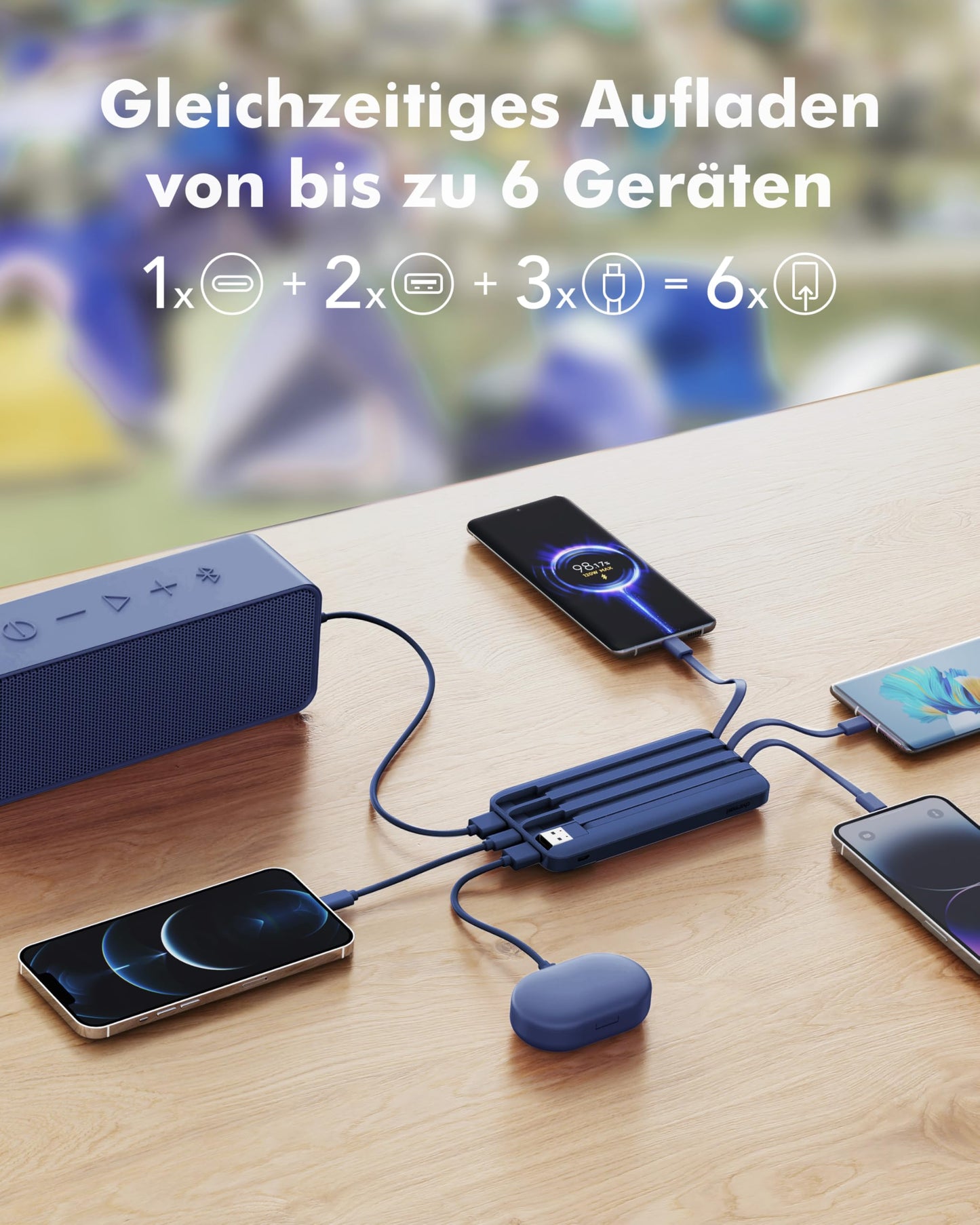 Charmast Power Bank, 22.5W Powerbank 20000mAh with 4 cables-Blue - C2065