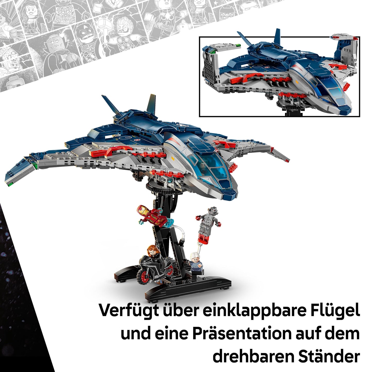 LEGO | Marvel Avengers: Age of Ultron Quinjet - Superhero Toy Airplane with Motorbike and 5 Minifigures Including Iron Man, Black Widow and Ultron - Gift for Boys Ages 12 and Up - 76325