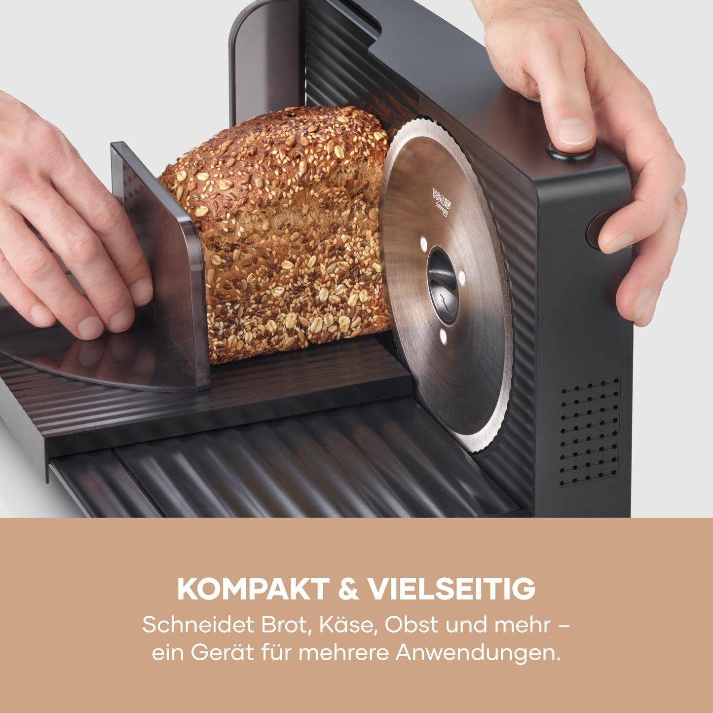 SEVERIN all-purpose slicer for bread, cold cuts or cheese, bread slicer with infinitely adjustable cutting thickness, slicer with finger protection, black, AS 9595