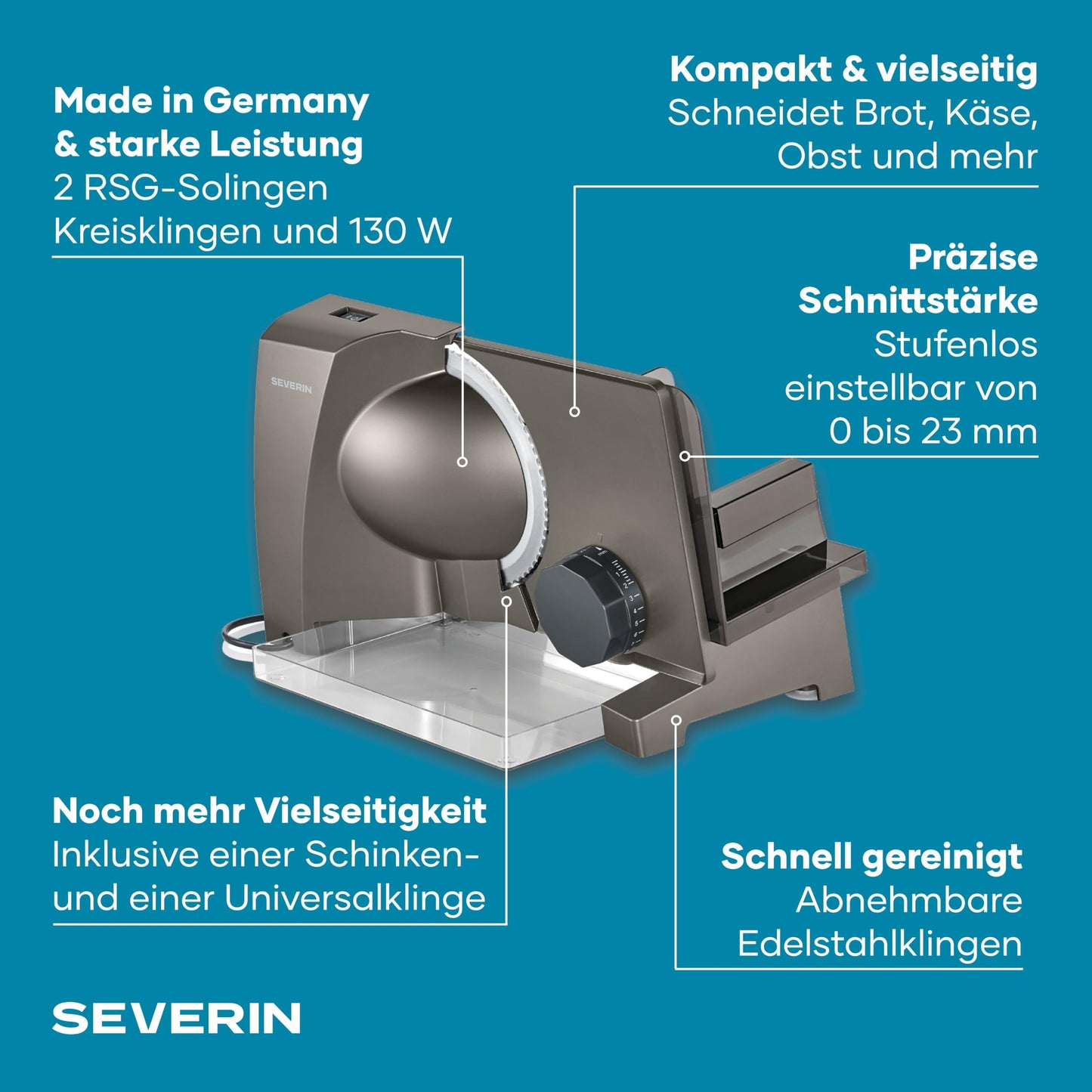 Severin all-purpose slicer for bread, cold cuts or cheese, bread slicer - 3918