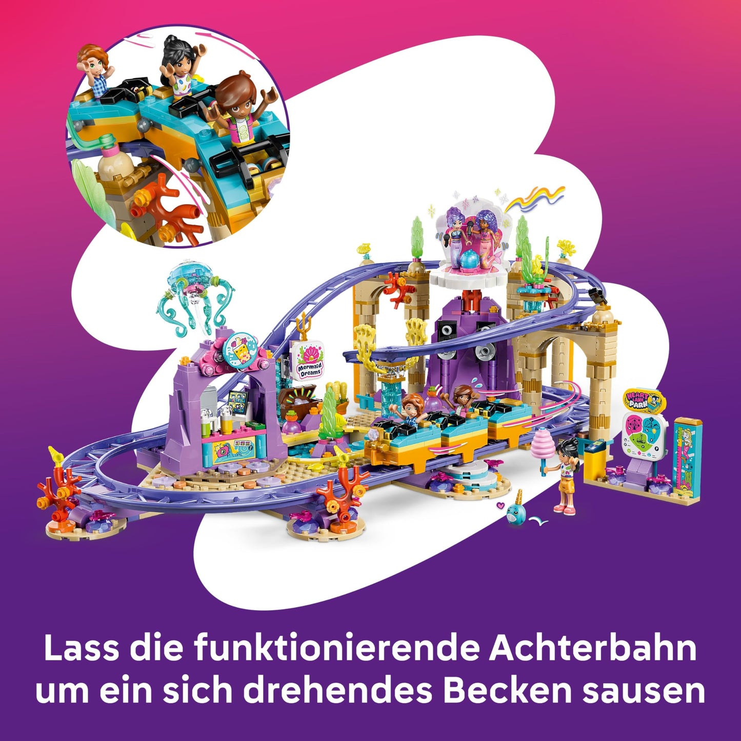 LEGO Friends Mermaid Roller Coaster - Interactive toy with 3 cars, shop, 5 minifigures and accessories - children's room decoration - gift idea for girls aged 8 and up - 42703