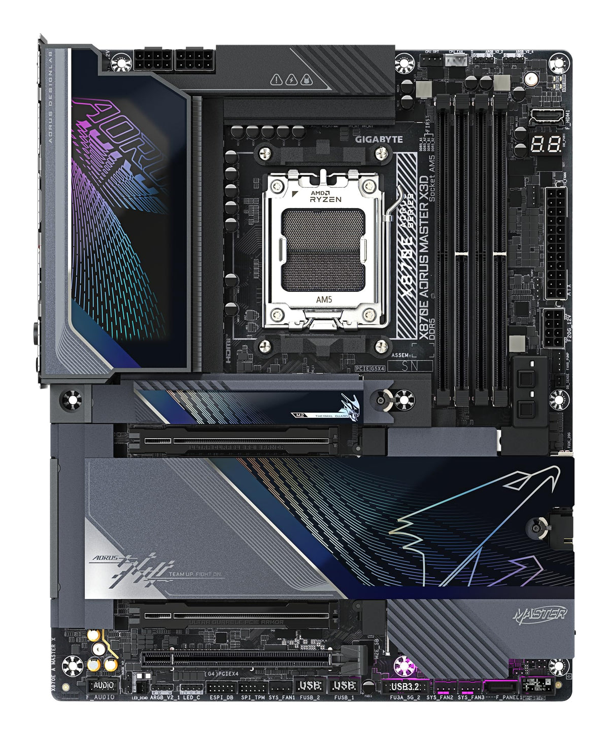 GIGABYTE X870E AORUS Master X3D Motherboard - Supports AMD Ryzen 9000 CPUs, digital 18+2+2 phase VRM, up to 9000MHz DDR5 (O.C.), 2x PCIe 5.0 + 3x PCIe 4.0, Wi-Fi 7, 10GbE LAN, USB 4