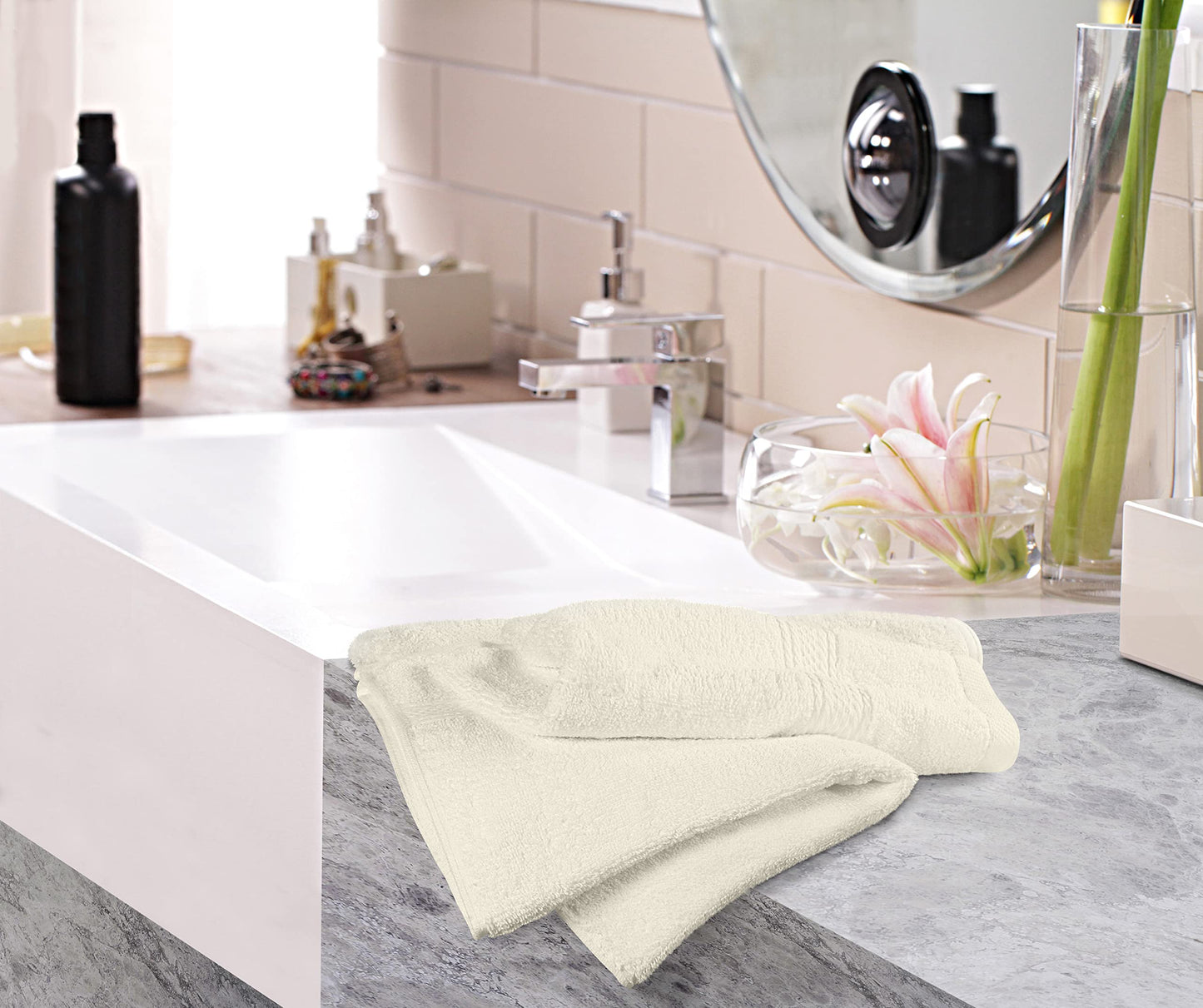Utopia Towels, Premium Towel Set, 100% Ringspun Cotton, Ultra Soft and Highly Absorbent, 600gsm, for Bathroom, Gym, Shower, Hotel and Spa, 16" x 28", Ivory White, 6 - UT0901