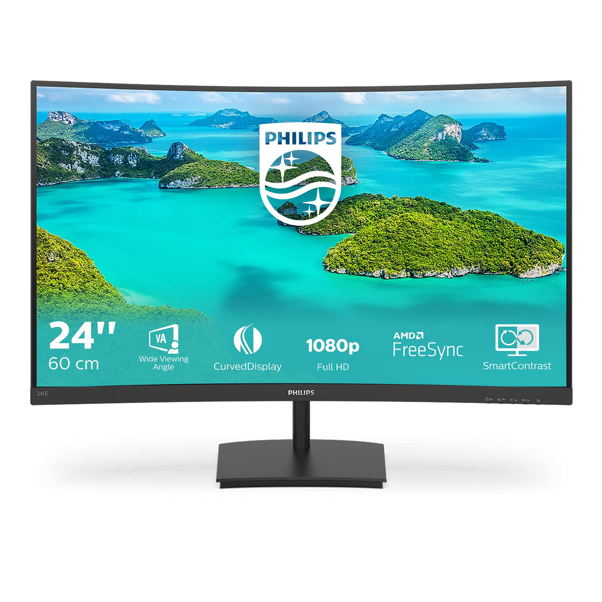 Philips 241E1SCA Monitor Curved de 24 inch, FHD, 75Hz, panou VA, 4ms GtG, FreeSync, difuzoare, (1920x1080 HDMI 1) Negru - 241E1SCA/00