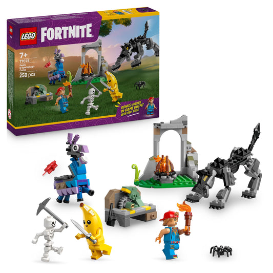 LEGO Fortnite The camp of Schali and the spark plug artist gaming toy - storage llama and wolf - 3 minifigures & campfire - gamer gift for boys, girls and fans aged 7 and over - 77075