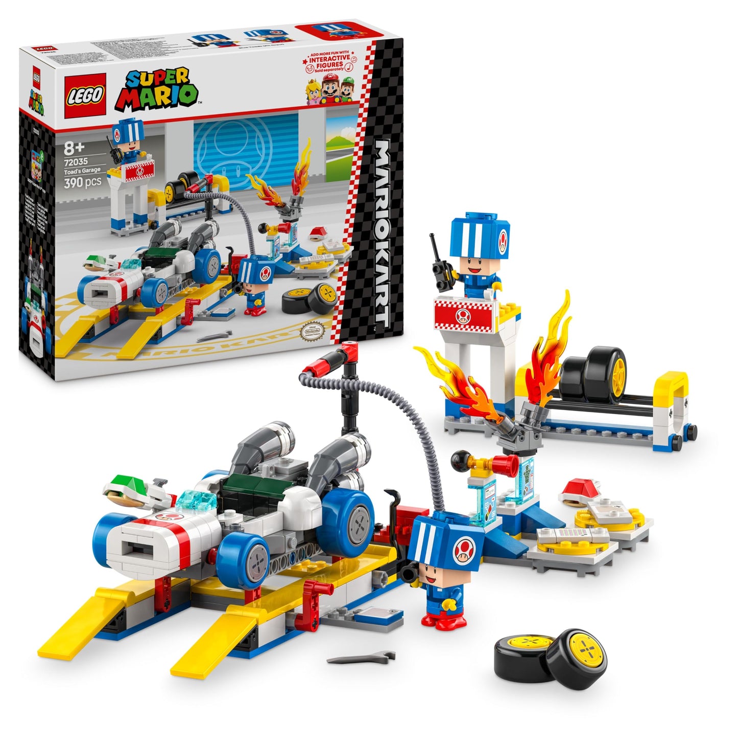 LEGO Super Mario: Mario Kart – Toad's Garage Set, Nintendo Mechanic Toy with 2 Blue Toad Character Figures for Independent Play, Birthday Gift for Boys, Girls and Gamers Aged 8 Plus 72035