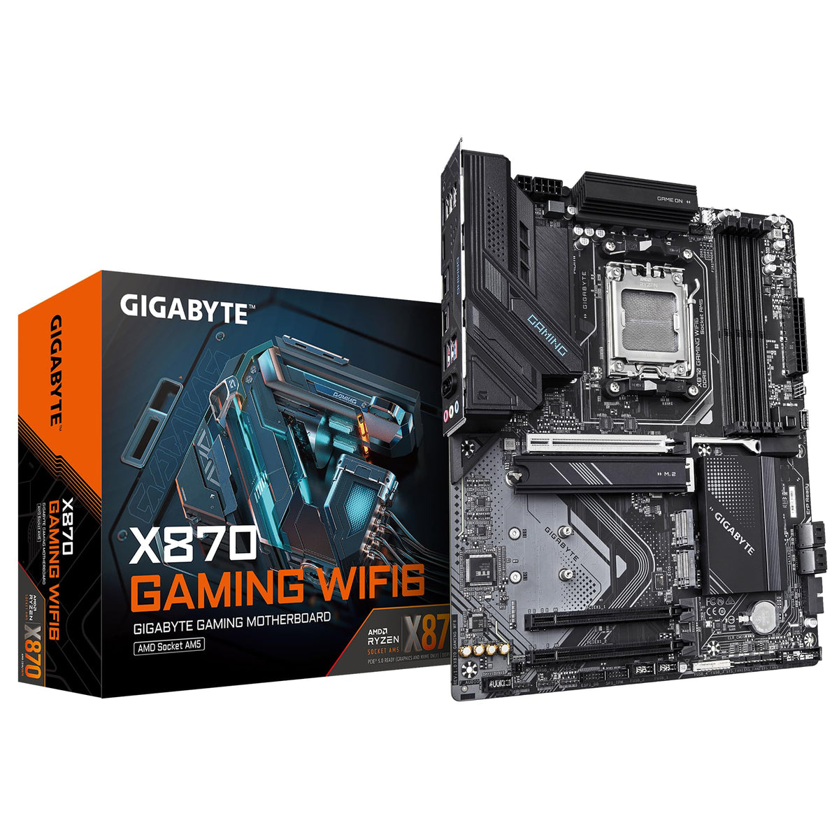 GIGABYTE X870 Gaming WIFI6 Motherboard - Supports AMD Ryzen 9000 CPUs, 8+2+2 phase VRM, up to 8000MHz DDR5 (OC), 1x PCIe 5.0, Wi-Fi 6, 2.5GbE LAN, USB 4