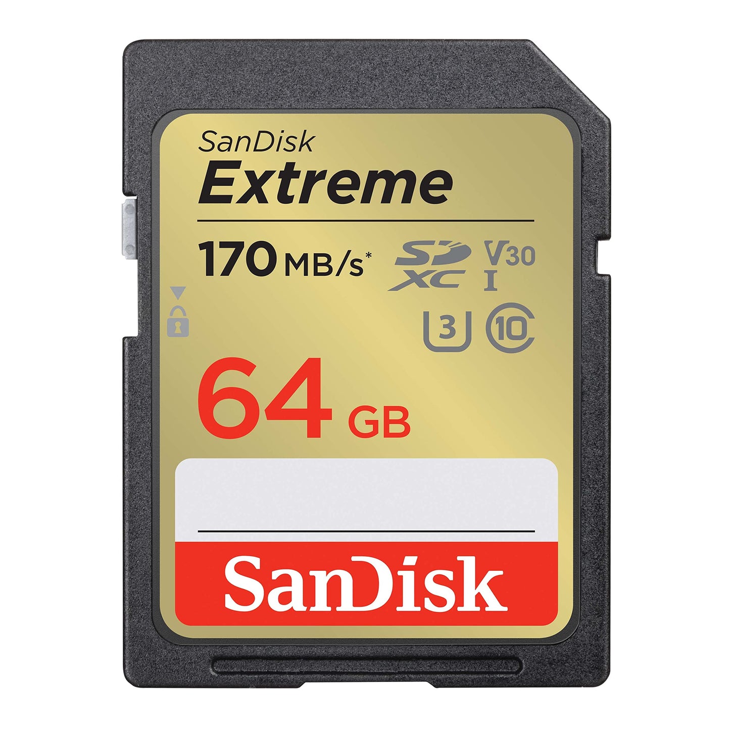 SanDisk Extreme SDXC UHS-I Memory Card 64GB (V30, 170MB/s Transfer, U3, 4K UHD Videos, SanDisk QuickFlow Technology, Waterproof, Shockproof, Temperature Resistant) - SDSDXV2-064G-GNCIN