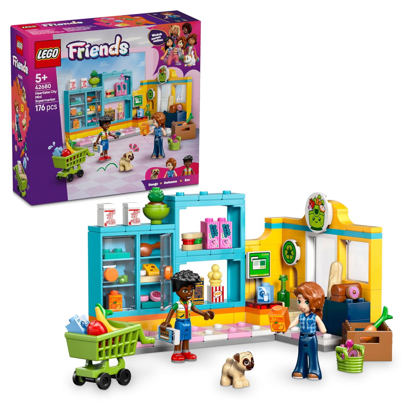 LEGO Friends Heartlake City Mini Market - Toy Shop with 2 Mini Dolls, Dog Figure, Cash Register & Toy Food Accessories - Birthday Gift for Girls Ages 5 and Up - 42680
