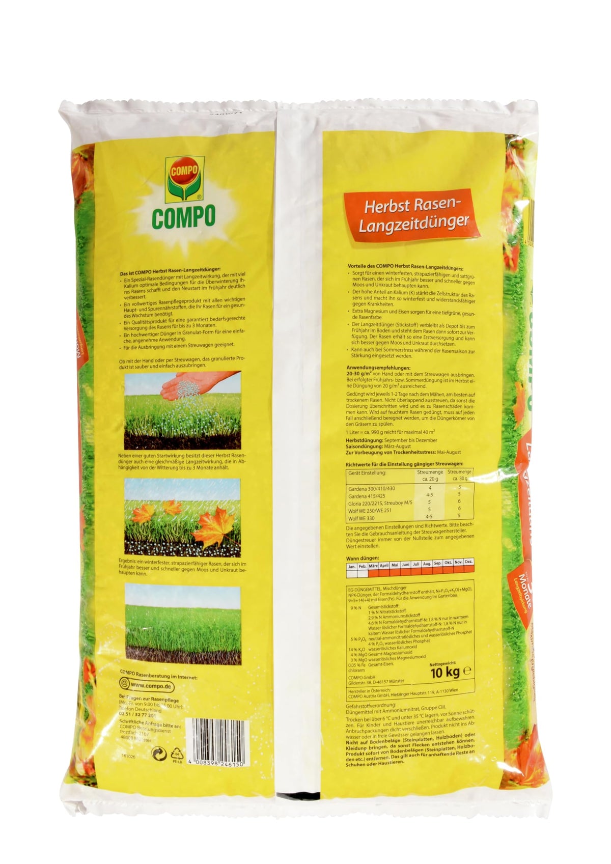 COMPO Îngrășământ de toamnă cu potasiu, 10 kg pentru 500 m², Îngrășământ cu potasiu - 24615