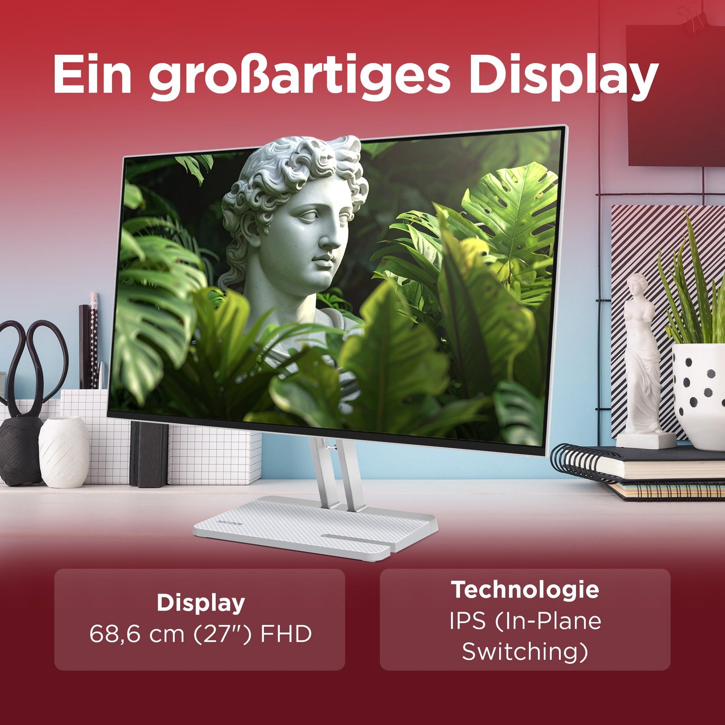 Lenovo L27-4C | 27" Full HD WLED Monitor | 1920x1080 | 16:9 | 144Hz | 1ms response time | HDMI | VGA | Audio 3.5mm | 4-sided panel | TÜV eye protection | AMD FreeSync | gray | 3.9 kg - 67DEKAC1EU