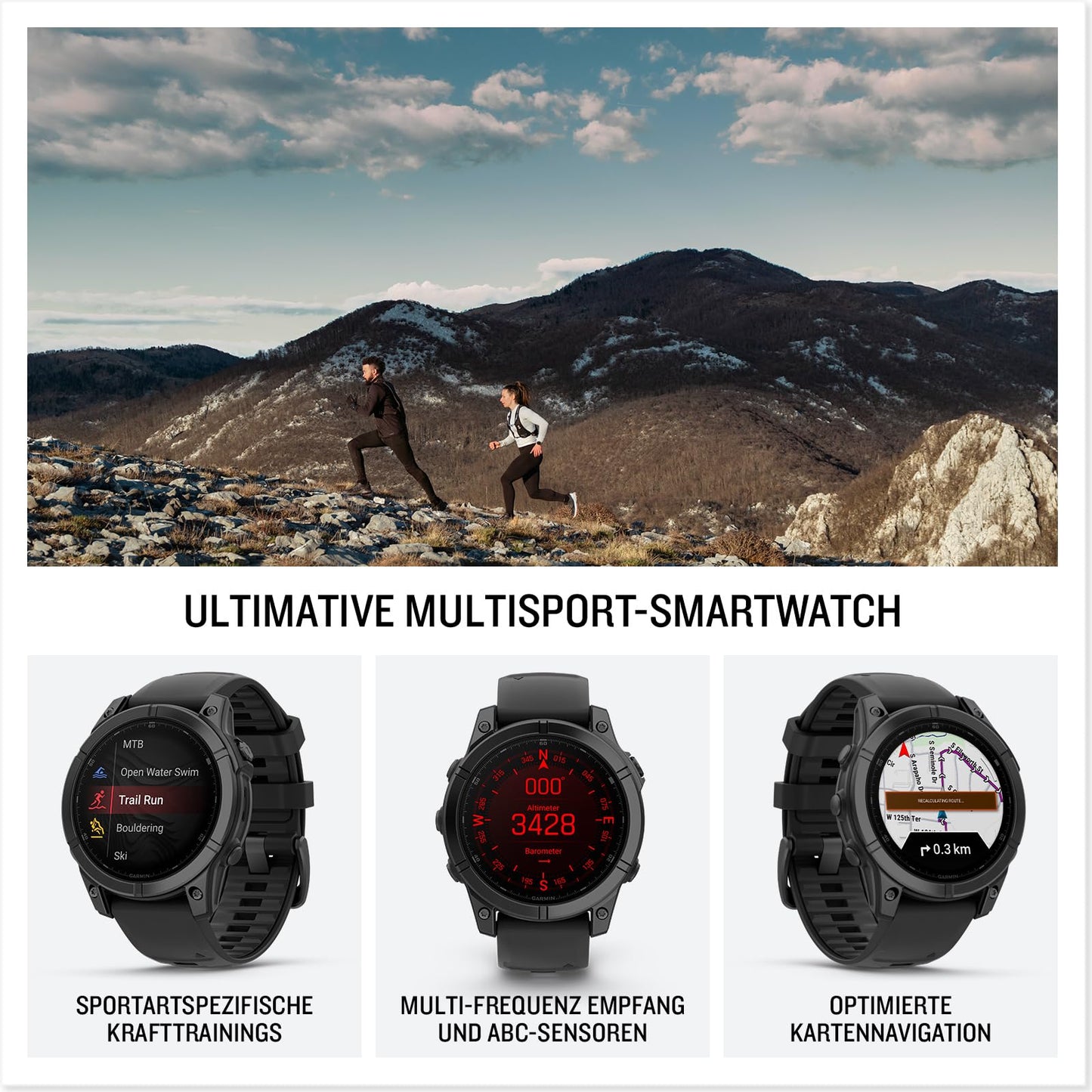 Garmin fēnix E 47mm – multisport smartwatch, 1.3" AMOLED touch/button display, up to 16 days battery life, 80+ sports apps, TOPO maps, music, notifications - 010-03025-01