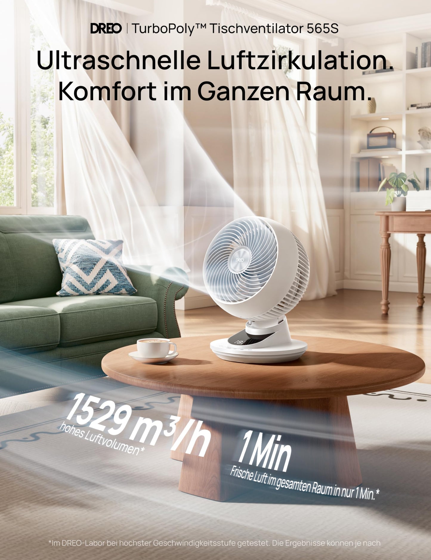 DREO 3D table fan, very quiet 22 dB, small fan with remote control, 8.8 m/s strong airflow, 90° oscillation, app & voice control, 9 levels, 8/12h timer for bedroom & office - DR-HAF008