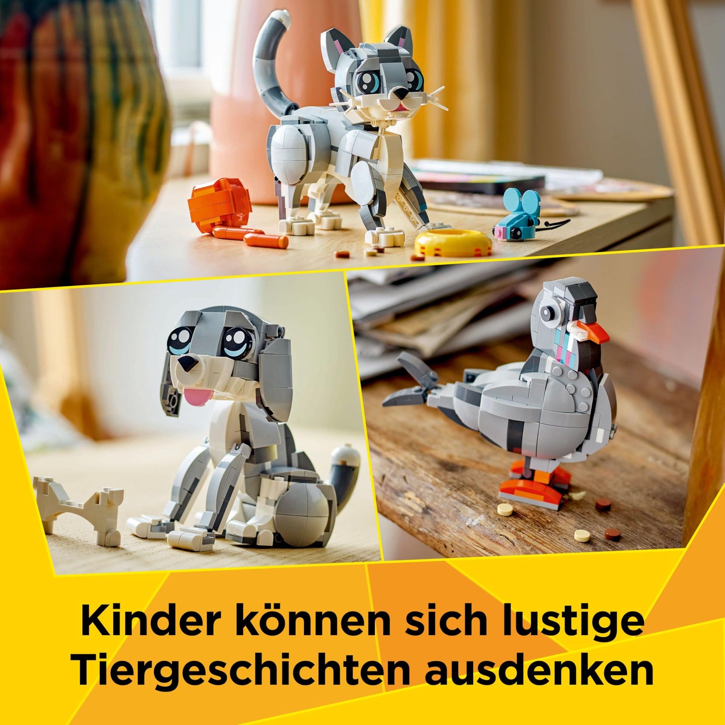 LEGO Creator 3in1 Gray Cat - Animal figure convertible into a pigeon or a dog - Creative birthday gift for girls and boys aged 8 and up - 31163