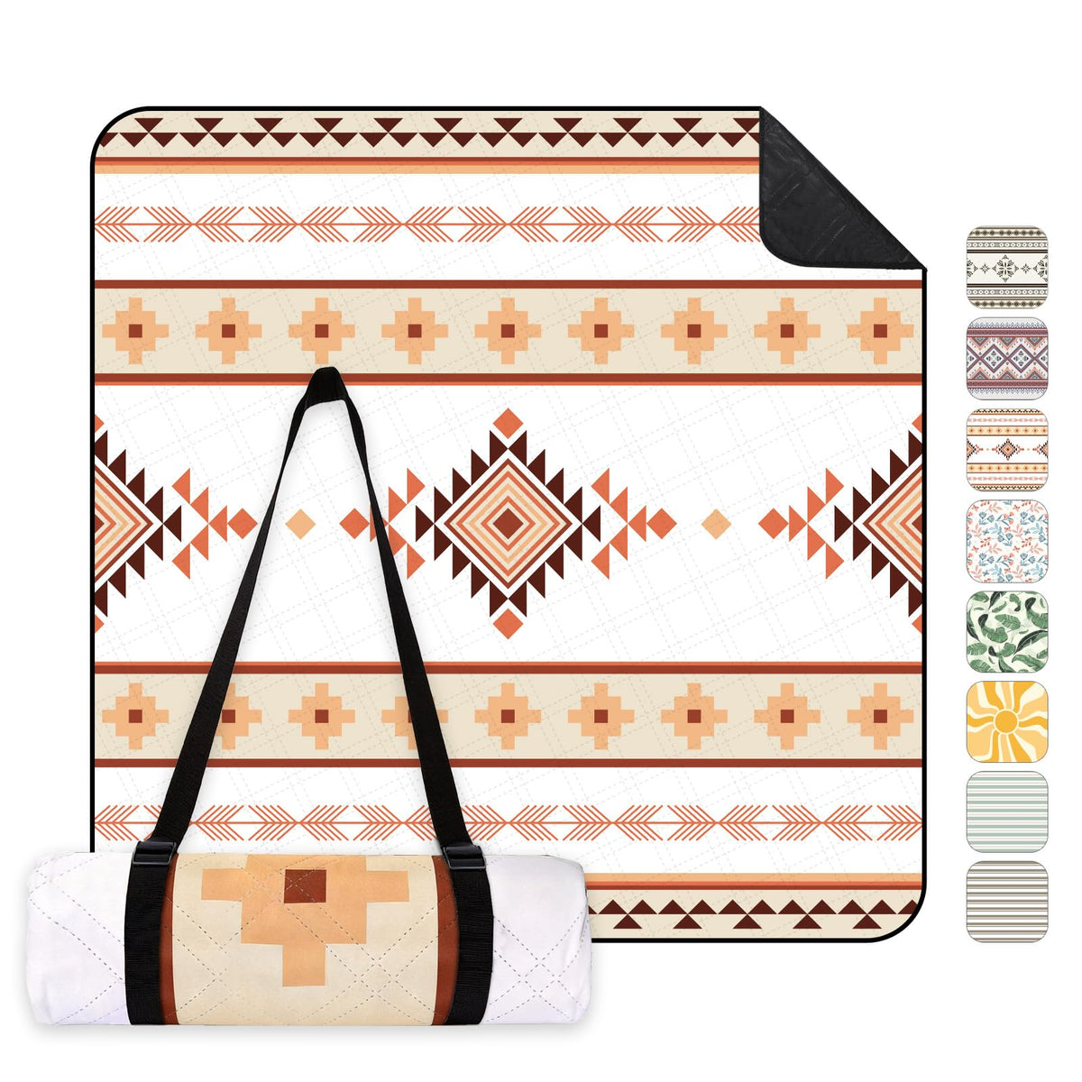 Pătură de picnic Sekey Boho Impermeabilă 200 x 200 cm Pătură de plajă fără nisip | Structură căptușită, cu trei straturi, bază impermeabilă PEVA, curea de transport cu cureaua de cravată, potrivită pentru picnic, camping, plajă - PM22