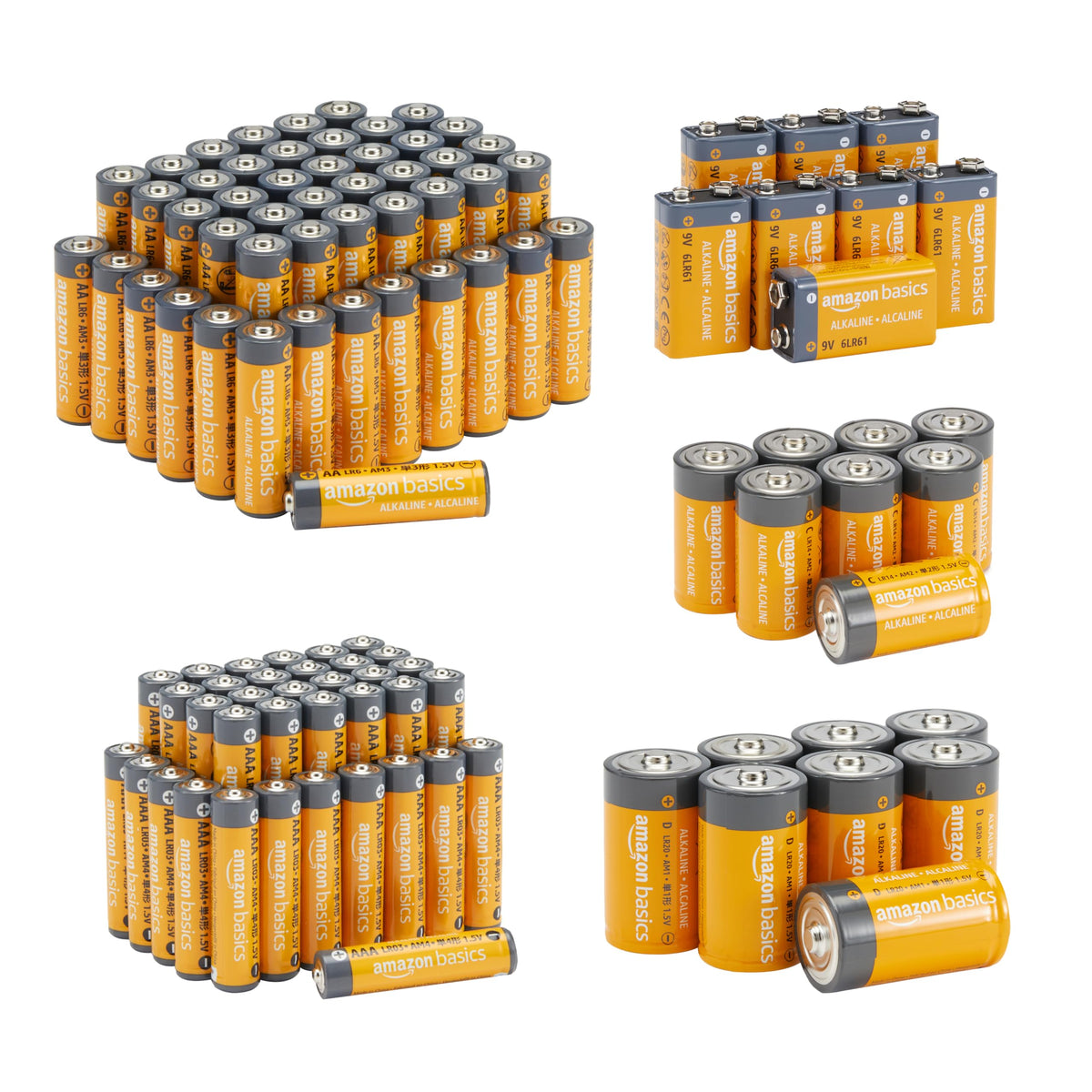 Amazon Basics Alkaline Batteries, Super Value Pack, 48 x AA + 36 x AAA + 8 x C + 8 x D + 8 x 9 Volt, 108 Pieces - 5Combo-48/36/8