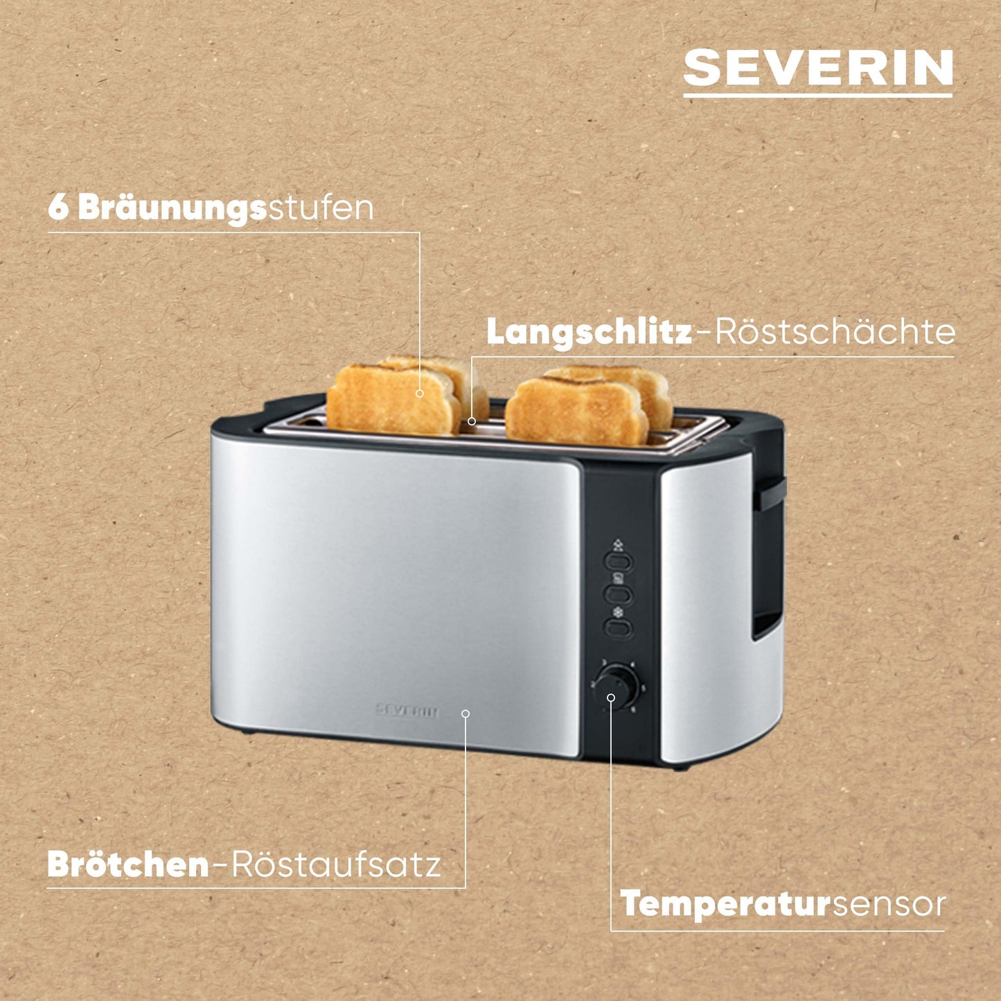 SEVERIN high-quality, high-quality  toaster 1,400 W power, brushed stainless steel/black