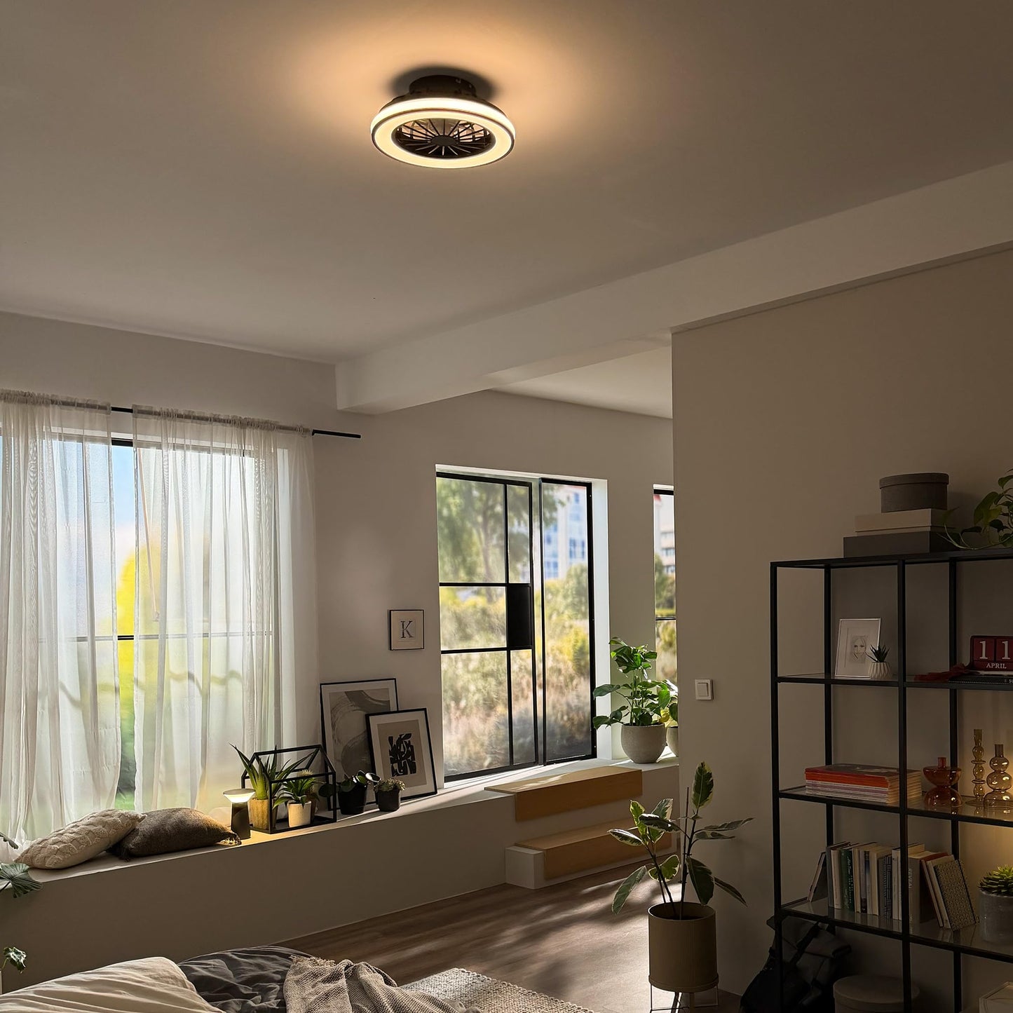 BRILONER - LED ceiling fan with lighting, remote control, quiet DC motor, 5 speeds, CCT, dimmable, lamp with fan, LED ceiling light, ceiling lamp fan, 38 cm, black - 3970015