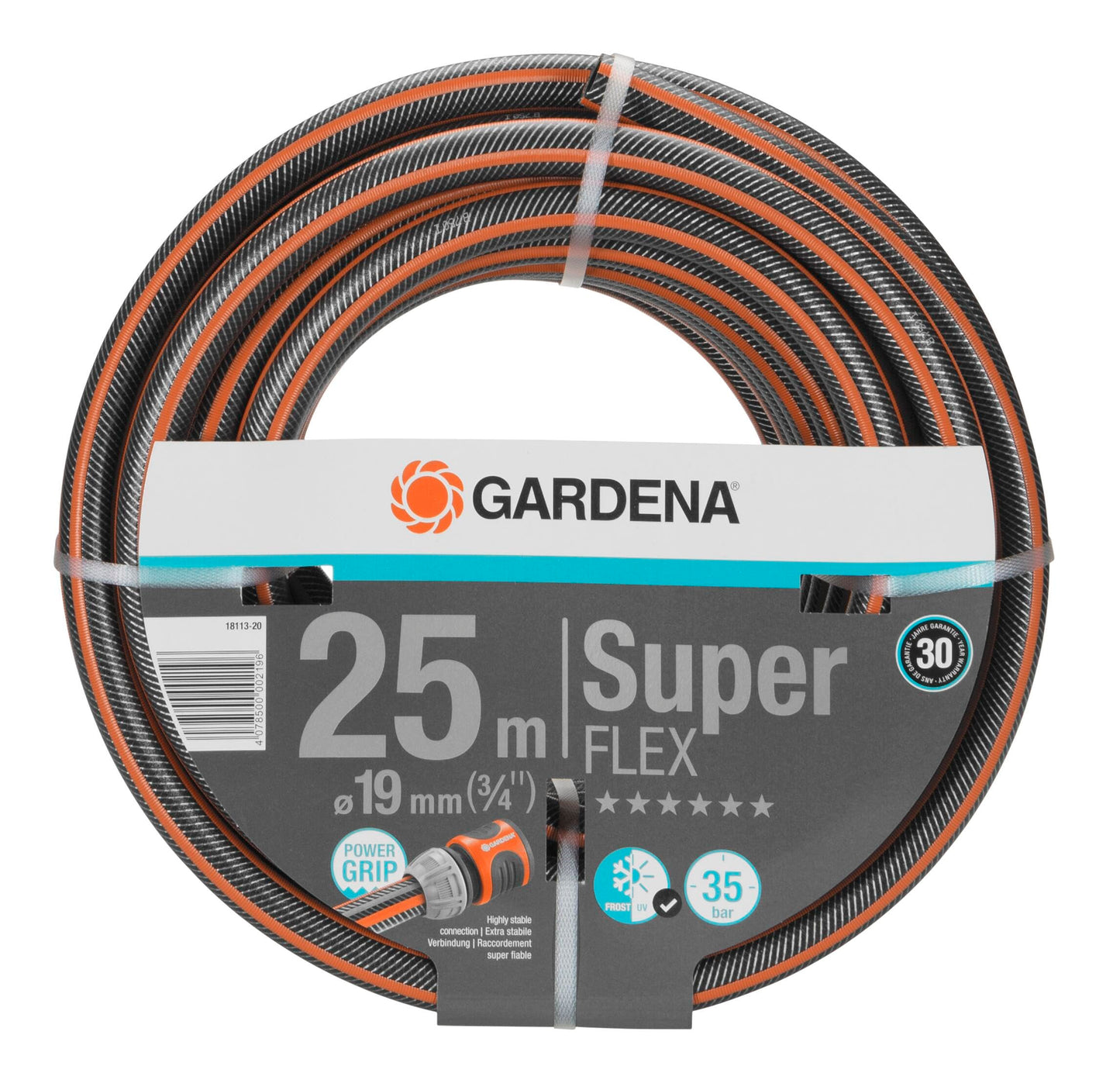 Gardena Premium SuperFLEX hose 19 mm (3/4 inch), 25 m: garden hose with power grip profile, 35 bar bursting pressure, highly flexible, dimensionally stable, UV-resistant (18113-20)