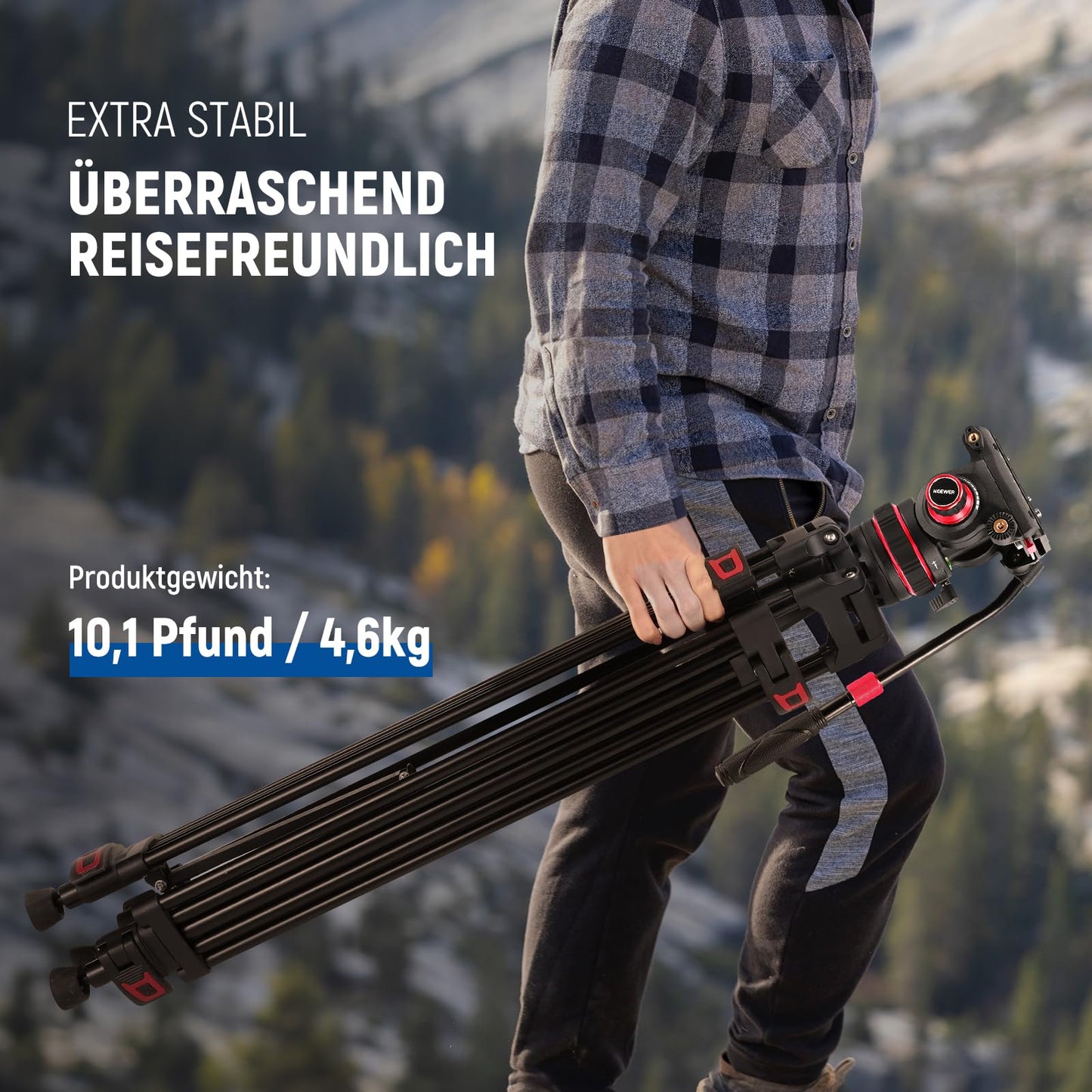 NEEWER 189cm video tripod video tripod with damping fluid head, metal heavy duty dual mode QR plate, photo tripod camera tripod compatible with DJI RS gimbals, TP75