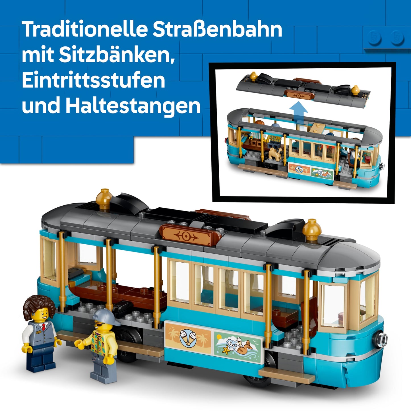 LEGO City Classic Beach Tram Toy - Model Building with Rail Track, Street Scene, 5 Minifigures and 5 Animal Figures - Birthday Gift for Boys Ages 7 and Up - 60506