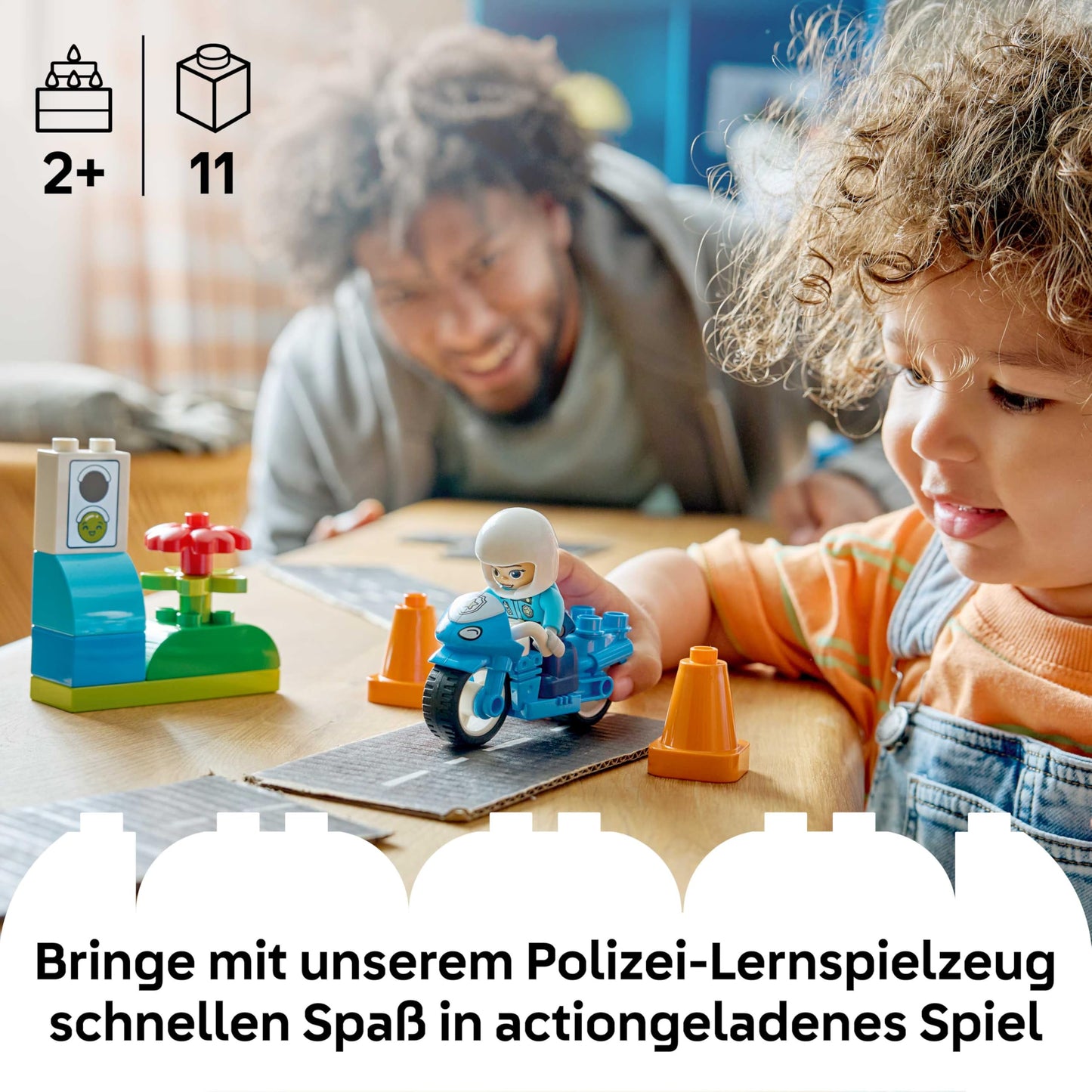 LEGO DUPLO Blue Police Motorcycle - educational toy to promote motor skills for toddlers - including motorcycle, police figure and traffic light - gift for boys and girls aged 2 and over - 10471