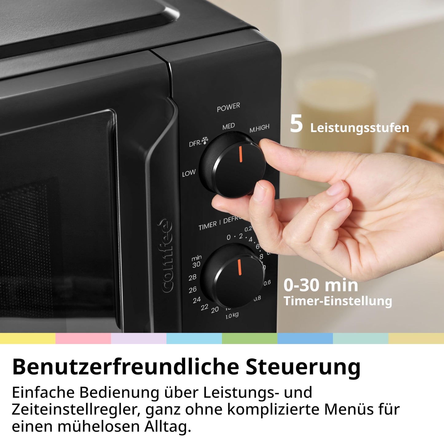 Comfee CMO-MP012ND(BK) Freestanding microwave, 20L compact in black, 700W small microwave with 5 power levels, turntable, defrost function for singles, student dormitories & small kitchens