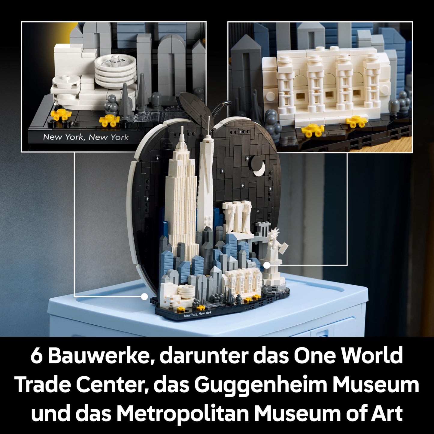 LEGO Architecture New York City - The Big Apple - Miniature building set for adults - 3D shelf decoration with landmarks including Empire State Building and Brooklyn Bridge - DIY gift idea - 21066