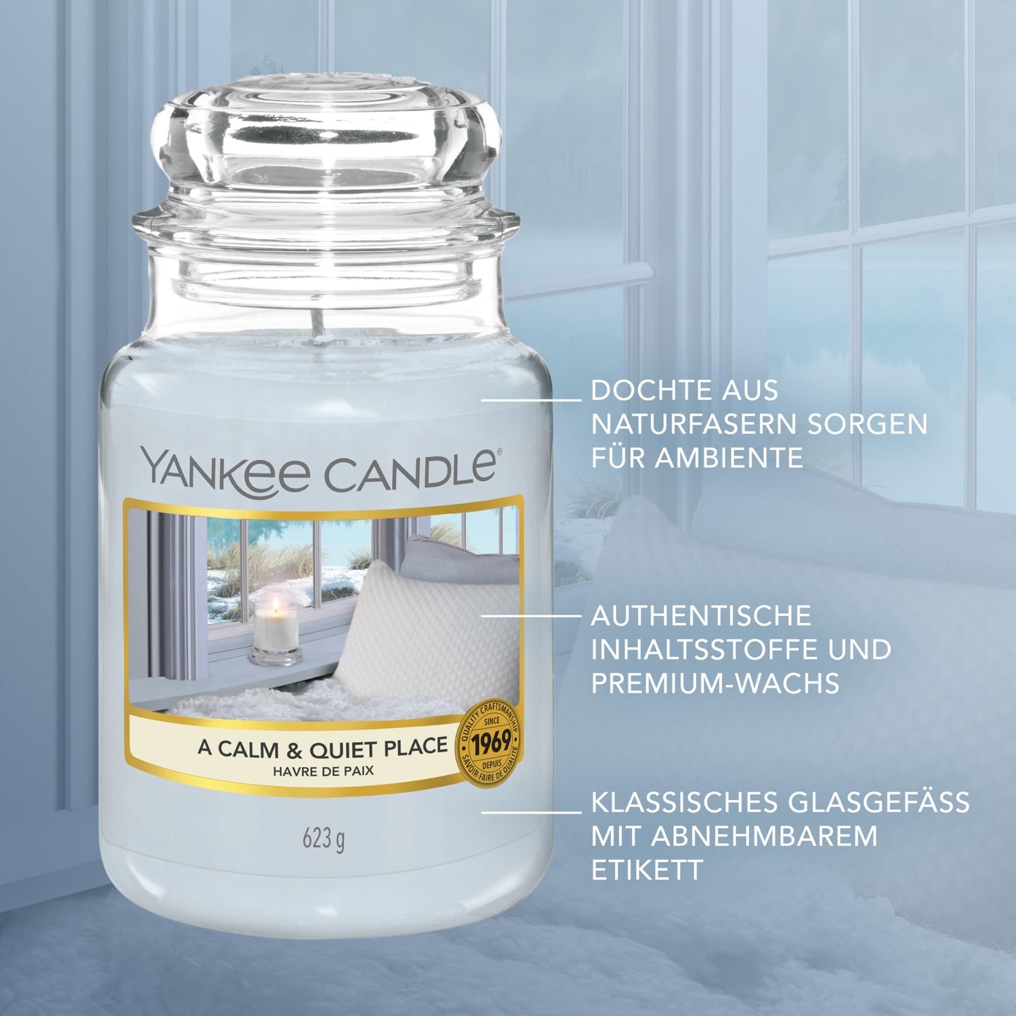 Yankee Candle scented candle in a glass (large) | A Calm & Quiet Place | Candle with a long burning time of up to 150 hours Perfect gifts for women - 1577119EZ