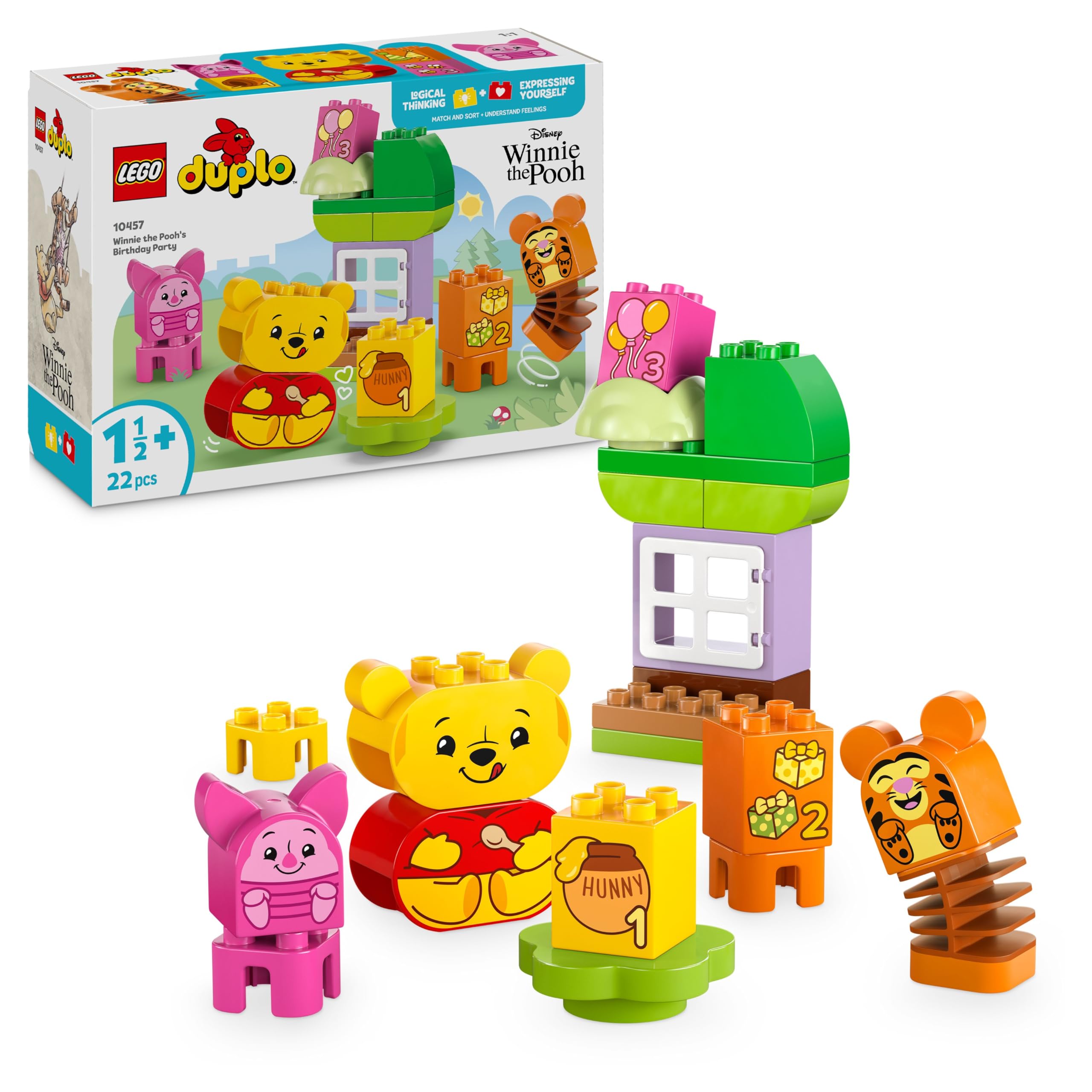 LEGO DUPLO | Disney Winnie the Pooh's Birthday Party - Educational Toy for Preschool Children - Set of 3 Minifigures, Including Winnie the Pooh, Tigger & Piglet - Gift for Boys & Girls from 1 Year 10457