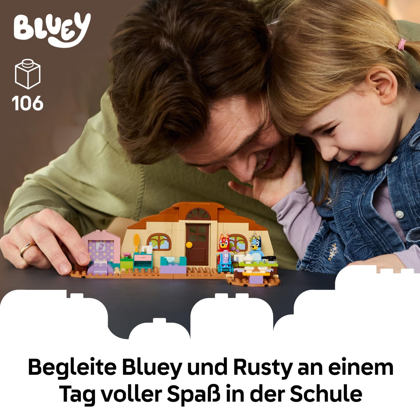 LEGO Bluey School with Rusty and Bluey - educational toy with kitchen, cafe, 2 minifigures & play food accessories - Montessori set - birthday gift for girls and boys aged 4 and over - 11221