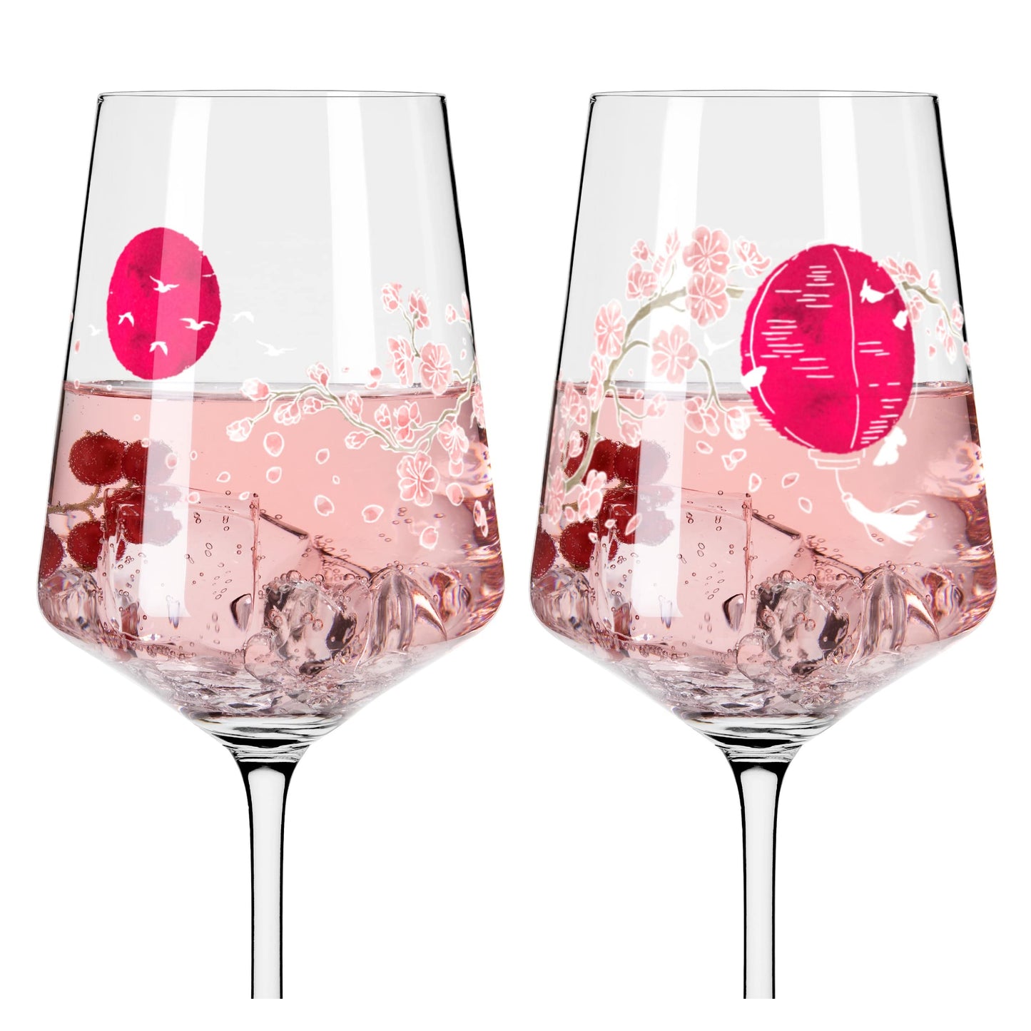 RITZENHOFF 3461007 Aperitif Glass Sprizz Set of 2 500 ml - Sommersonett Series No. 13 + 14 with Asia Motif Pink - Made in Germany