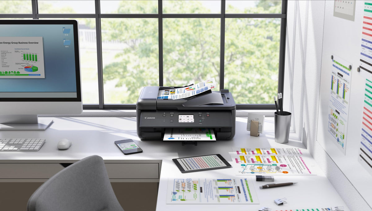 Canon PIXMA TR7650 Multifuncțional - Imprimantă color cu jet de cerneală A4 4 în 1 (Scanner, Copiator, Imprimantă wireless, Fax, Cloud Link, ADF, WLAN, LCD, 4800 x 1200 DPI, AirPrint & Mopria)