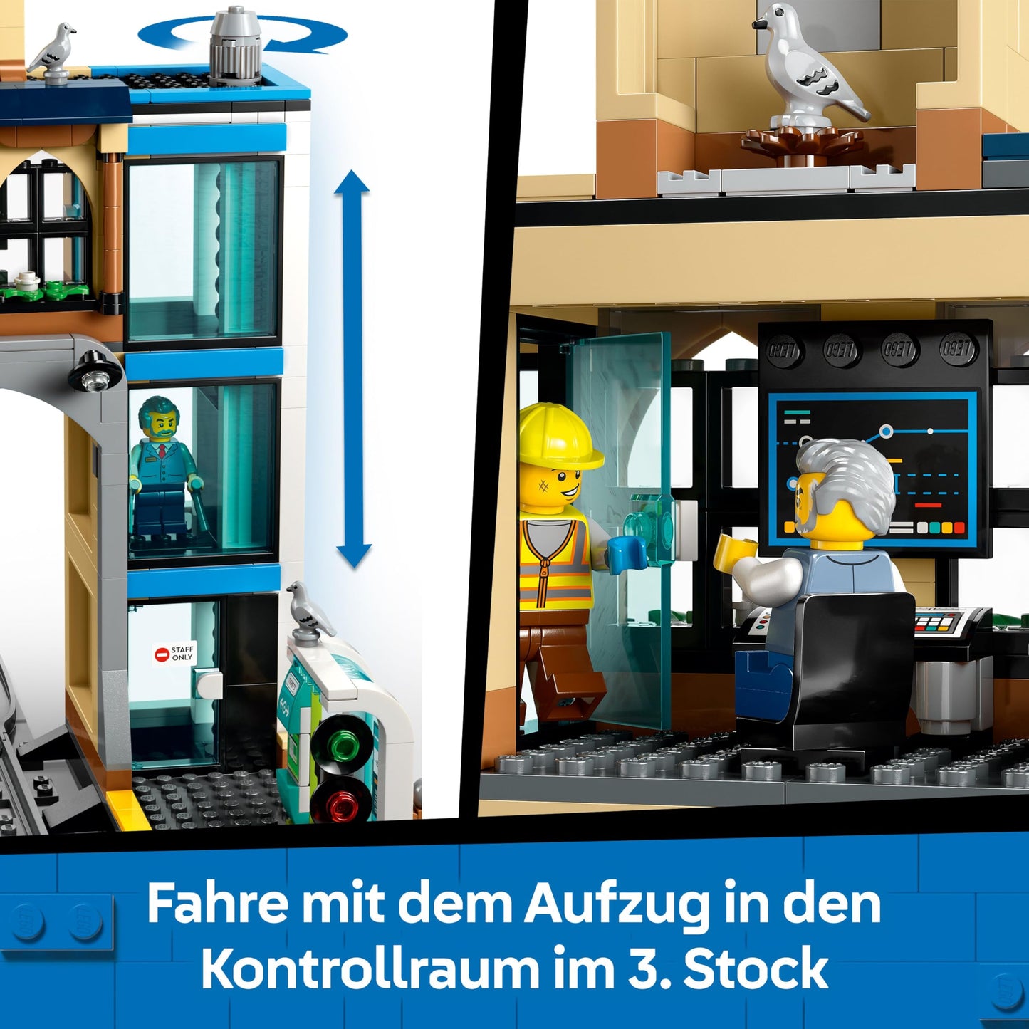 LEGO City Trains Central Station - maintenance vehicle toy, working lift, 2 platforms & 1 piece of track as well as 6 minifigures - creative gift for boys and girls aged 7 and up - 60469