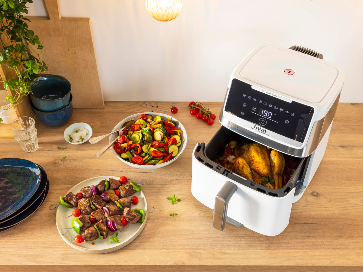 Tefal Easy Fry Silence Air Fryer, 7 L capacity, Silent technology, 10 preset programs, up to 8 servings, removable front element, white, EY8421E0