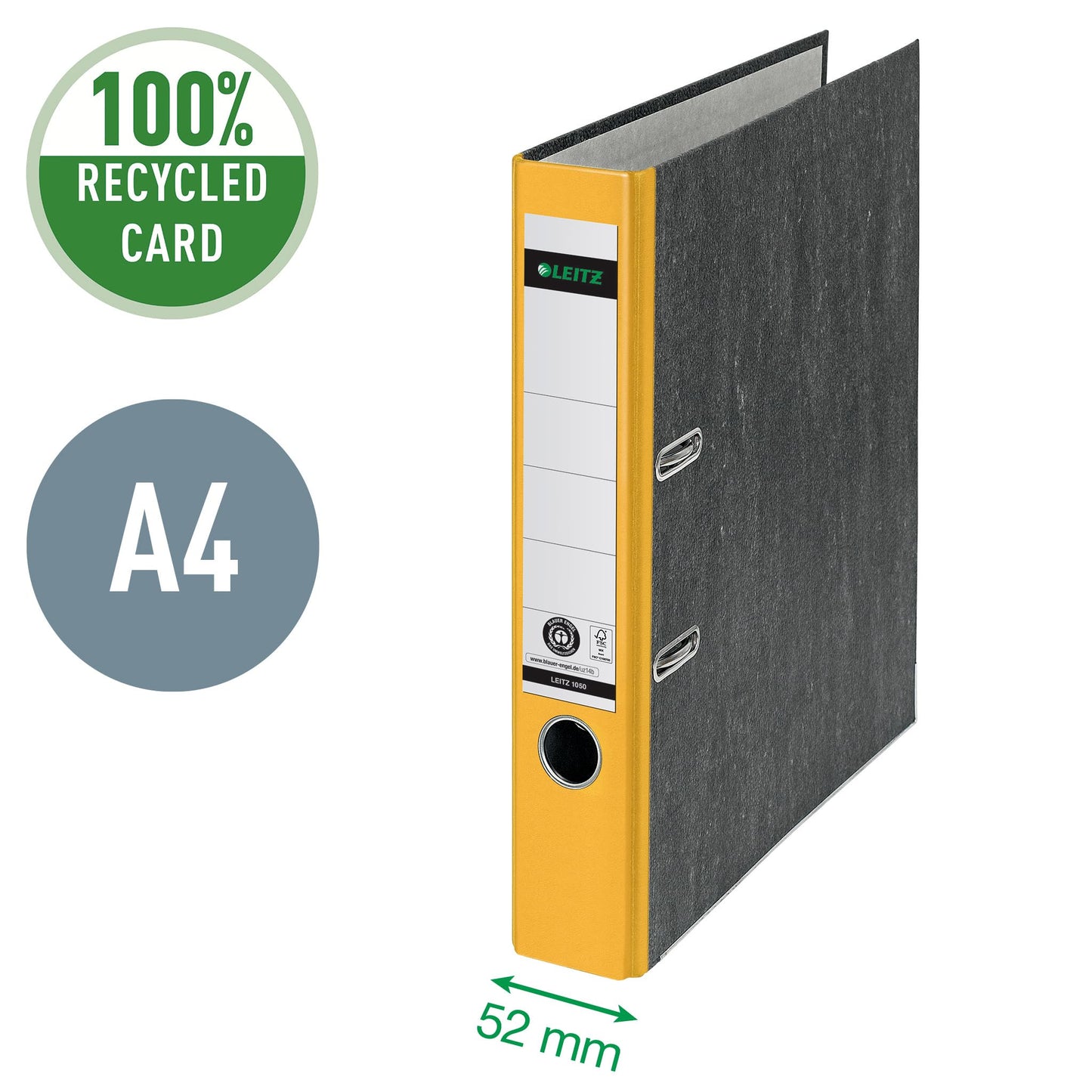 Leitz quality folders, pack of 20, the original, DIN A4 narrow file folder, 5 cm wide, cloud marble paper, recycled folder, Blue Angel, with 180° mechanics, highest stability, yellow, 10505015 - 10505015-20