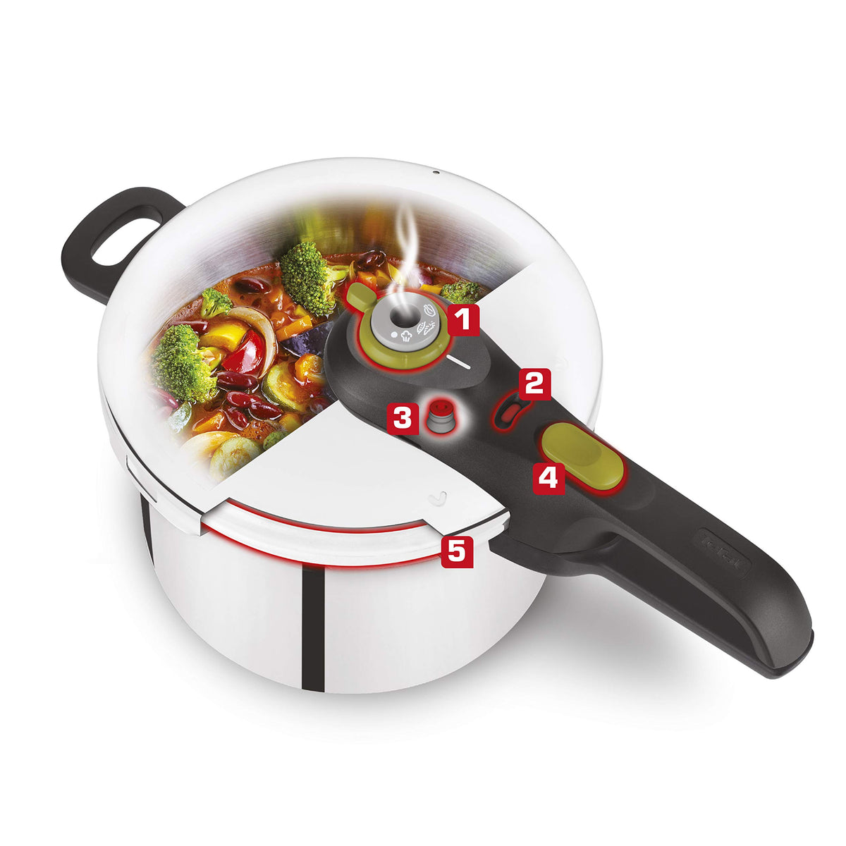 Tefal P2530737 Secure 5 Neo Pressure Cooker | 6 L | 2-Stage Cooking Control | High Quality | Silver/Green