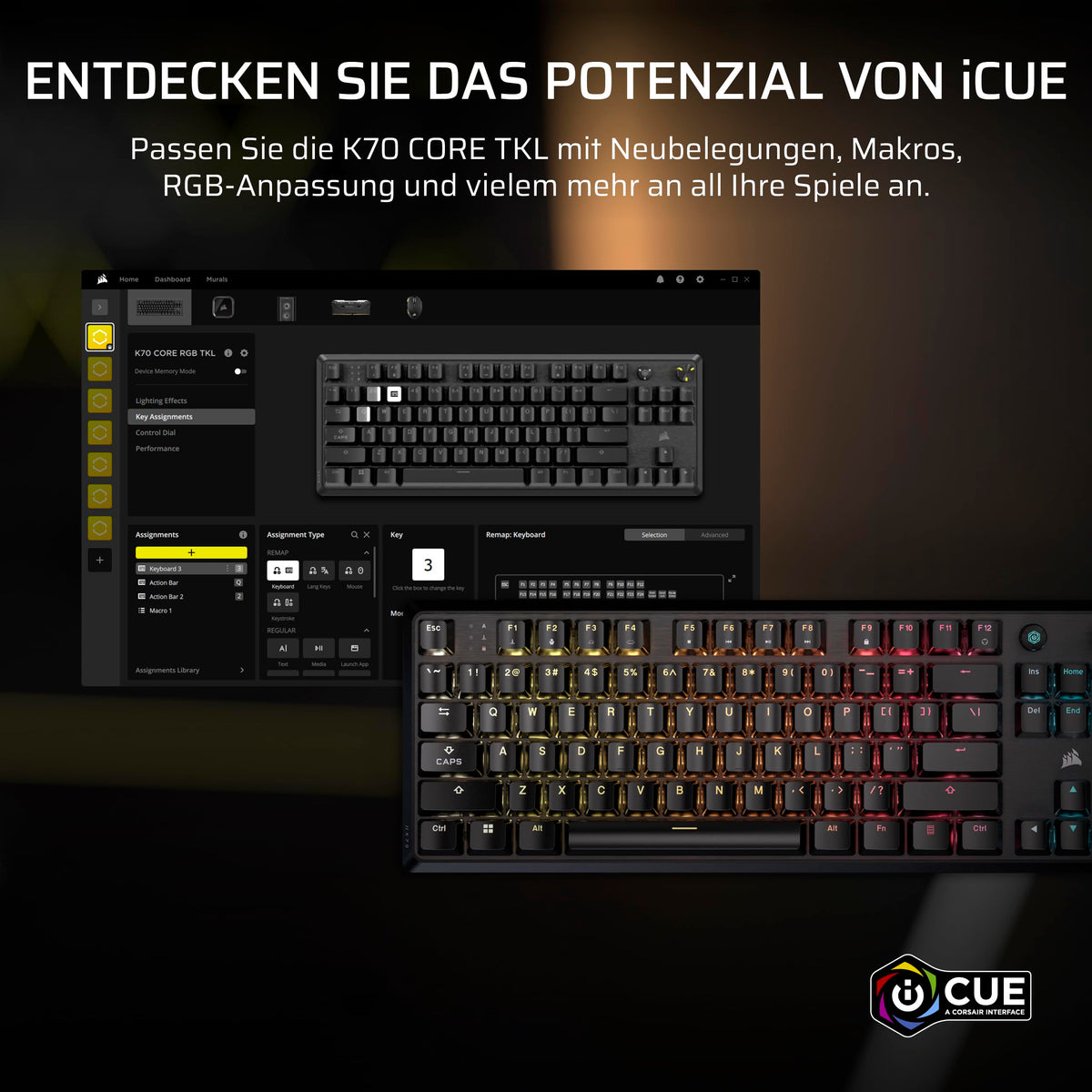 Corsair K70 CORE TKL RGB Mechanical Tenkeyless Gaming Keyboard - Black - CH-911911E-DE