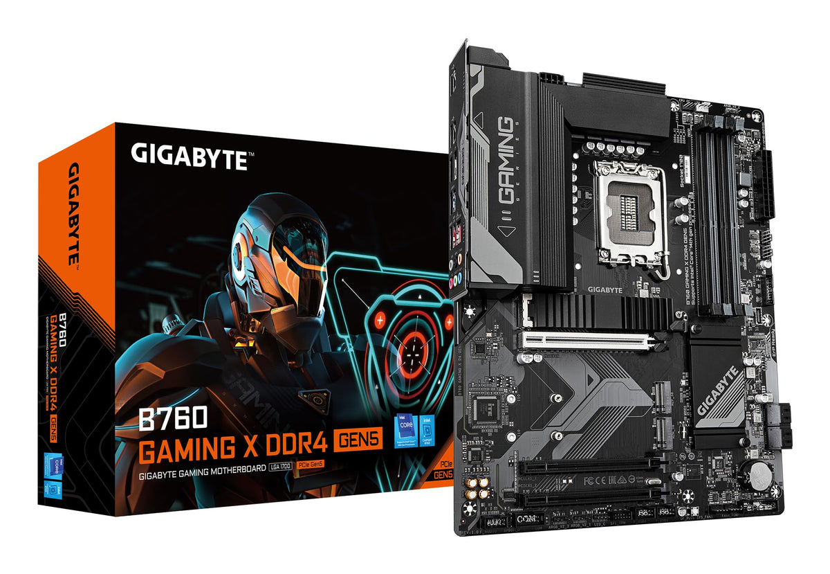 Placa de bază GIGABYTE B760 Gaming X DDR4 GEN5 – Suportă procesoare Intel Core de generația a 14-a, VRM cu 8+1+1 faze, până la 5333 MHz DDR4 (OC), 3xPCIe 4.0 M.2, LAN 2.5GbE, USB 3.2 Gen 2