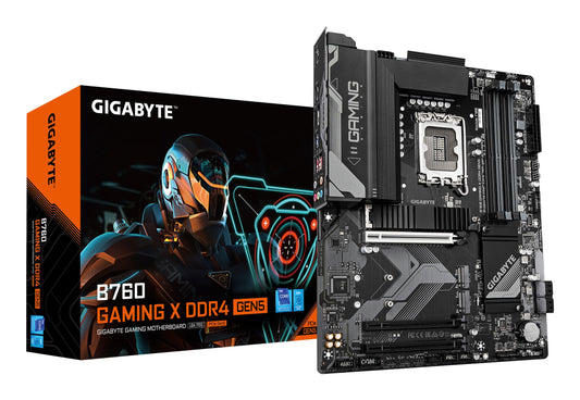 Placa de bază GIGABYTE B760 Gaming X DDR4 GEN5 – Suportă procesoare Intel Core de generația a 14-a, VRM cu 8+1+1 faze, până la 5333 MHz DDR4 (OC), 3xPCIe 4.0 M.2, LAN 2.5GbE, USB 3.2 Gen 2