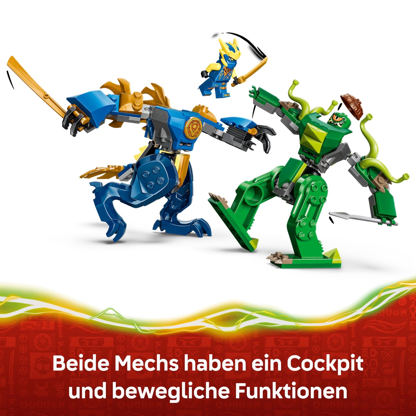 LEGO NINJAGO Duel with Jay's Dragon Mech - Ninja toy for boys and girls - model building with 2 action figures, 2 minifigures, katana and sword - gift for children aged 4 and over - 71853
