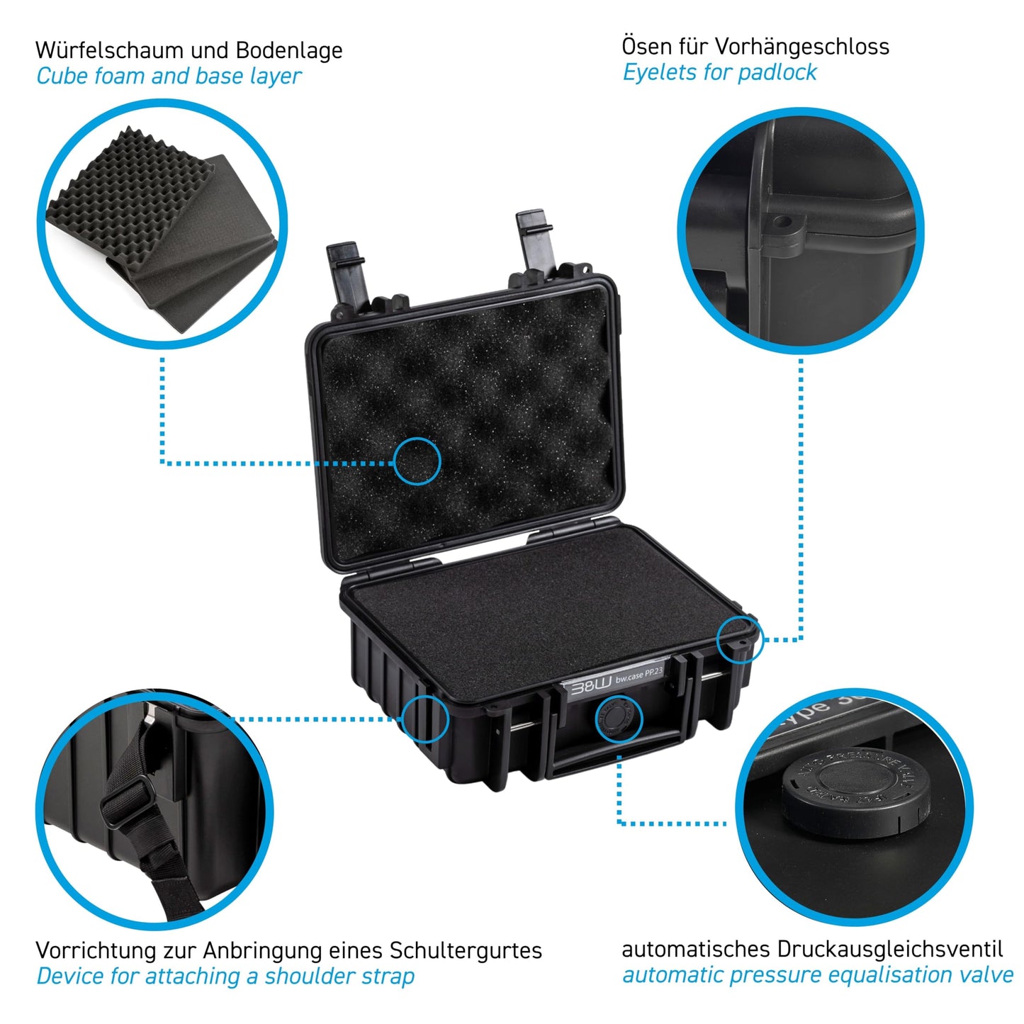 B&W International protective case 500 (PP.23) black with cube foam - 500/B/SI