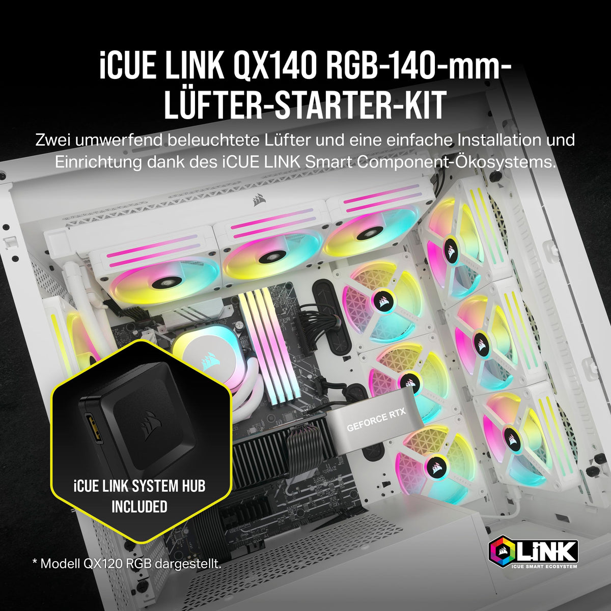 CORSAIR iCUE LINK QX140 RGB ventilator RGB de 140mm - pachet dublu - alb - CO-9051008-WW