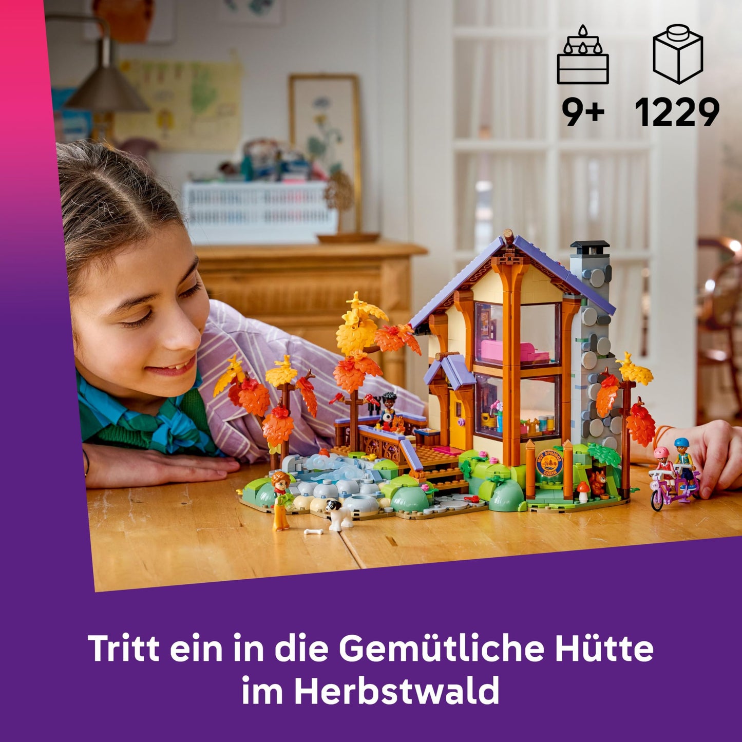LEGO Friends Cozy Hut in the Autumn Forest - Miniature Playhouse with 4 Minifigures, 2 Pet Figures & Accessories - Children's Room Decoration - Gift Idea for Girls Ages 9 and Up - 42705