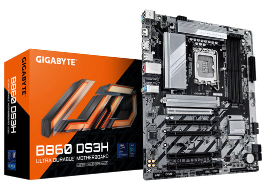 Placa de bază GIGABYTE B860 DS3H - procesoare Intel Core Ultra, VRM cu 8+1+2+2 faze, suport pentru DDR5 de până la 9066MHz, 1xPCIe 5.0 + 1xPCIe 4.0 M.2, LAN 2,5 GbE, USB 3.2 Gen 2x2