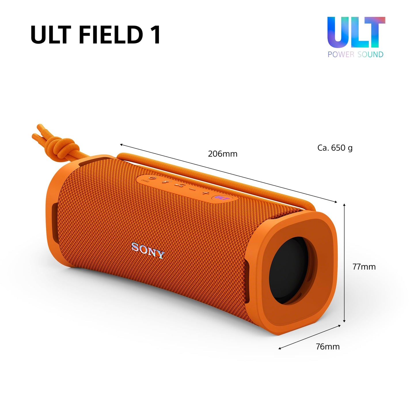 Sony ULT Field 1 - Wireless portable Bluetooth speaker with ULT Power Sound, powerful bass, IP67, waterproof, dustproof, shockproof, 12h battery, clear call quality, outdoor - orange - SRSULT10D.CE7