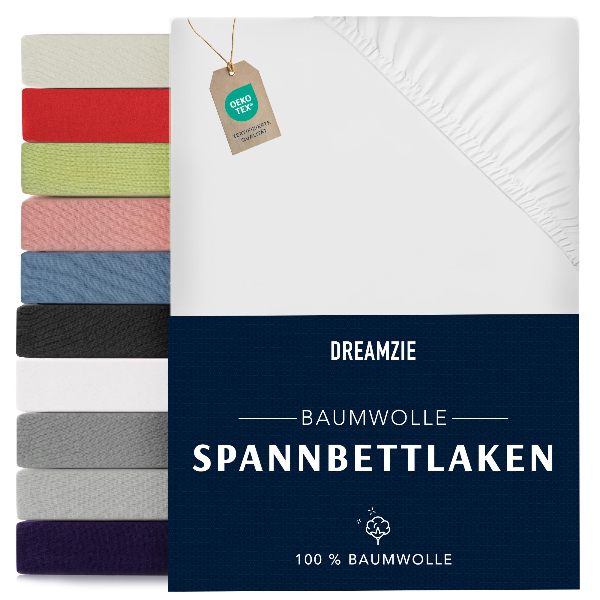 Dreamzie - fitted sheet 180x200cm - cotton Oeko Tex certified - white - 100% jersey fitted sheet 180x200 - DHC_180x200_Wh_2