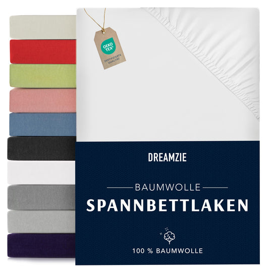Dreamzie - fitted sheet 200x200cm - cotton Oeko Tex certified - white - 100% jersey fitted sheet 200x200 - DHC_200x200_Wh_2